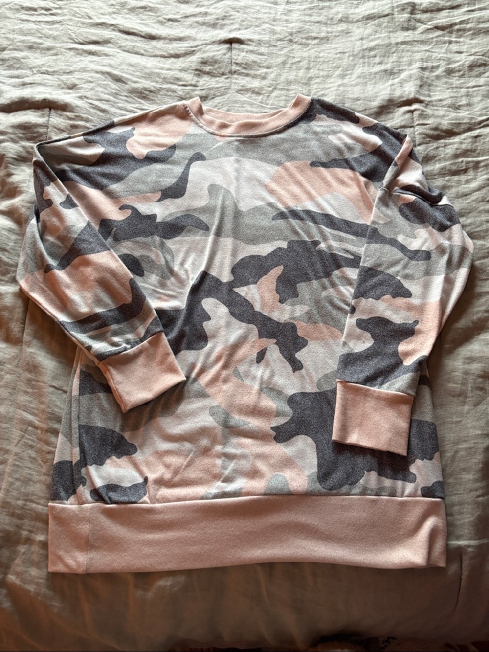 Amazon Women's Pink and Gray Camo Tunic Top
